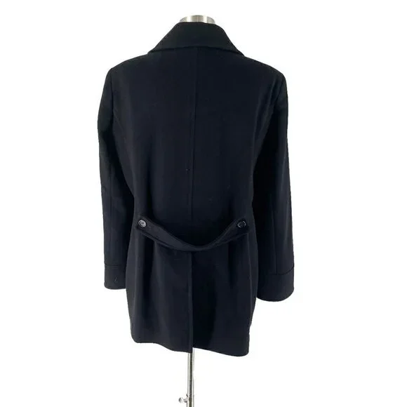 Brooks Brothers Vintage Wool Black Double Breasted Pea Coat Made USA Women's L - Picture 3 of 6